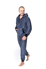 Load image into Gallery viewer, Sofa Killer dark grey bamboo frottee men onesie, front view on a model with glasses, perfect for summer lounging.