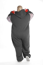 Load image into Gallery viewer, Back view of the Sofa Killer dark grey plus size adult onesie with Nordic applications. Cozy fit designed for ultimate comfort during chilly evenings.