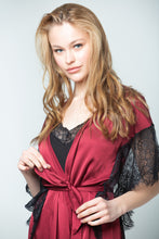 Load image into Gallery viewer, Silk bordo dressing-gown / robe decorated with lace