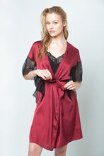 Load image into Gallery viewer, Silk bordo dressing-gown / robe decorated with lace