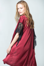 Load image into Gallery viewer, Silk bordo dressing-gown / robe decorated with lace