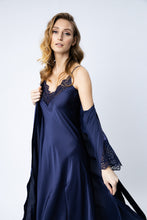 Load image into Gallery viewer, Women silk 2 pieces set long nightgown and silk robe with lace
