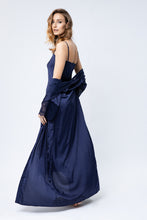 Load image into Gallery viewer, Women silk 2 pieces set long nightgown and silk robe with lace