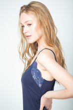 Load image into Gallery viewer, Women's nightgown viscose navy night dress with lace
