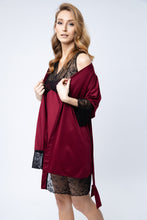 Load image into Gallery viewer, Pajama set burgundy robe and short night dress