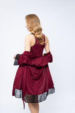 Load image into Gallery viewer, Pajama set burgundy robe and short night dress