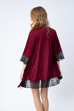 Load image into Gallery viewer, Pajama set burgundy robe and short night dress