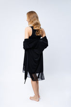 Load image into Gallery viewer, Pajama set black robe and short night dress