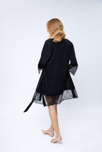 Load image into Gallery viewer, Pajama set black robe and short night dress