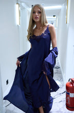 Load image into Gallery viewer, Women silk 2 pieces set long nightgown and silk robe with lace