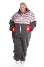 Load image into Gallery viewer, Plus size adult onesie from Sofa Killer in dark grey featuring Nordic applications. Comfortable and cozy design, perfect for winter occasions.
