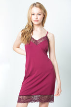 Load image into Gallery viewer, Women&#39;s nightgown viscose bordo night dress with lace
