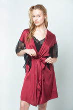 Load image into Gallery viewer, Silk bordo dressing-gown / robe decorated with lace
