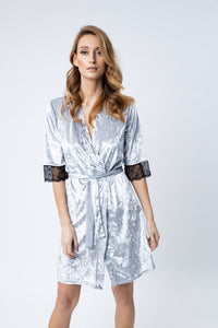 Grey velour / shiny velvet dressing-gown / robe