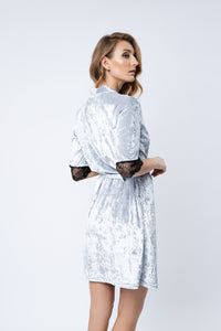 Grey velour / shiny velvet dressing-gown / robe