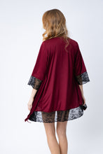 Load image into Gallery viewer, Pajama set burgundy robe and short night dress
