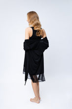 Load image into Gallery viewer, Pajama set black robe and short night dress
