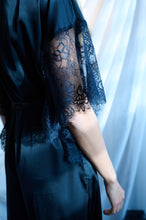 Load image into Gallery viewer, Silk black dressing-gown / robe decorated with lace
